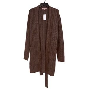 Philosophy Cardigan Cable Knit Open Front Belt Brown Camel Size Extra‎ Large
